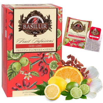 BASILUR Fruit Infusions - Owocowa herbata bezkofeinowa z naturalnym aromatem goji, limonki i cytrusów, w saszetkach 20 x 2 g x1 - Basilur