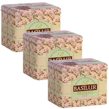 BASILUR Present Pink- zielona herbata cejlońska, liściasta w ozdobnej puszce 100g x3 - Basilur