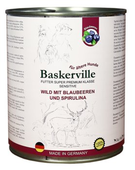 Baskerville Sensitive. Jeleń z jagodami i spiruliną. Mokra karma dla psów o wrażliwym układzie pokarmowym i seniorów, 800g - Baskerville