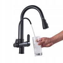 Bateria Kuchenna Trójdrożna Czarna Do Filtra Mosiężna Wylewka Ww