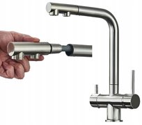 Bateria Kuchenna Trójdrożna Do Filtra Stal Inox Nero Wyciągana Wylewka Ww