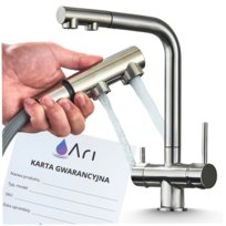 Bateria Kuchenna Trójdrożna z Obrotową Wyciąganą Wyjmowaną Elastyczną Wylewką Kran Do Kuchni z Dodatkową Wylewką WODA FILTROWANA - INOX - Szczotkowane Srebro