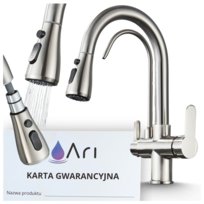 Bateria Kuchenna Trójdrożna z Obrotową Wyciąganą Wyjmowaną Elastyczną Wylewką Kran Do Kuchni Złota z Dodatkową Wylewką Na Wodę Filtrowaną WODA FILTROWANA Filtr Wody - INOX - SZCZOTKOWANE SREBRO