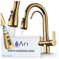 Bateria Kuchenna Trójdrożna z Obrotową Wyciąganą Wylewką Kran Do Kuchni Filtr NORDIC - BŁYSZCZĄCE ZŁOTO