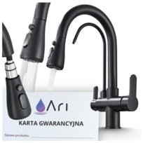 Bateria Kuchenna Trójdrożna z Obrotową Wyciąganą Wylewką Kran Do Kuchni Filtr NORDIC - CZARNY MAT