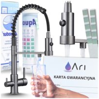 Bateria Kuchenna Trójdrożna z Obrotową Wyciąganą Wylewką Kran Do Kuchni Filtr SOLID SPRING - GRAFIT