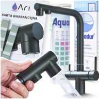 Bateria Kuchenna Zlewozmywakowa Czarna Matowa Trójdrożna z Elastyczną Wyciąganą Ruchomą Obrotową Giętką Wylewką Perlatorem Słuchawką Do Filtra Wody Pitnej Stojąca Nablatowa Umywalkowa Wysoka Kran Do 