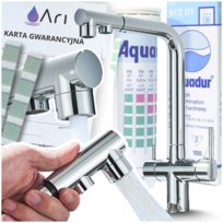 Bateria Kuchenna Zlewozmywakowa Srebrna Chromowana Trójdrożna z Elastyczną Wyciąganą Ruchomą Obrotową Giętką Wylewką Perlatorem Słuchawką Do Filtra Wody Pitnej Stojąca Nablatowa Umywalkowa Wysoka Kra