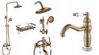Bateria łazienkowa Old Retro Mosiądz - Zestaw
