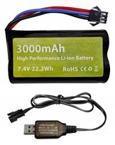 Bateria Li-Ion 7.4V 3000Mah 2S Sm-3P Z Kablem Usb Do Modeli Rc Bllrc