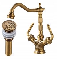 Bateria Umywalkowa Old Retro Mosiądz Master + Korek Klik