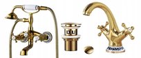 Bateria Wannowa Natynkowa Old Retro Gold Wzorki Ceramika + Umywalkowa