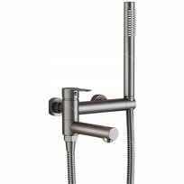 Bateria wannowa ścienna prysznicowa składana wylewka szaro miedziana wanna