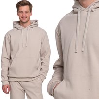 Bawełniana Dresowa Bluza Męska Z Kapturem Prążkowana Struktura Moraj 2Xl Beige