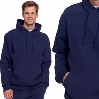 Bawełniana Dresowa Bluza Męska Z Kapturem Prążkowana Struktura Moraj Xl Navy