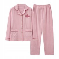 BAWEŁNIANA PIŻAMA DAMSKA DWUCZĘŚCIOWA NA GUZICZKI Z DŁUGIM RĘKAWEM PINK 3XL Pan i Pani Gadżet