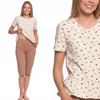 Bawełniana Piżama Damska W Kokardki Krótki Rękaw Spodnie 3/4 Moraj Xxl Beige