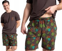 Bawełniana Piżama Męska Brązowa Krótki Rękaw Spodenki Nadruk Wzór MORAJ XXL