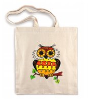 BAWEŁNIANA TORBA NA KSIĄŻKI ZAKUPY 38x42 cm ECRU 135g Z NADRUKIEM SOWY OWL