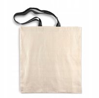 BAWEŁNIANA TORBA NA ZAKUPY 38x10x42 cm ECRU 220g z DŁUGIM CZARNYM UCHWYTEM