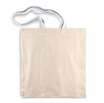 BAWEŁNIANA TORBA ZAKUPOWA 38x42 cm ECRU 220g EKO z DŁUGIM BIAŁYM UCHWYTEM