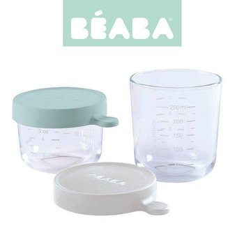 BEABA Zestaw pojemników słoiczków szklanych z hermetycznym zamknięciem 150 + 250 ml airy green i light mist - Beaba