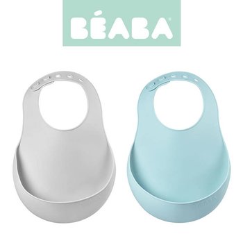 Beaba, Zestaw śliniaków silikonowych z kieszonką, Airy green + light mist, 2 szt. - Beaba