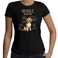 Beagle - anatomia - damska koszulka prezent dla miłośnika psów Czarny L Koszulkowy