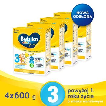 Bebiko Junior 3 NUTRIflor Expert na bazie mleka – dla dzieci powyżej 1. roku o smaku waniliowym 4x600g - Bebiko