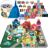 Bemi, Drewniane Klocki Miasto, auta 100 Klocków + Puzzle Sorter Kruzzel