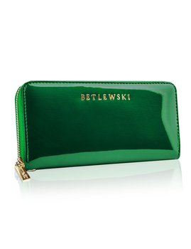 Betlewski, Portfel skórzany damski, zielony, 9,5x19,5 cm - Betlewski