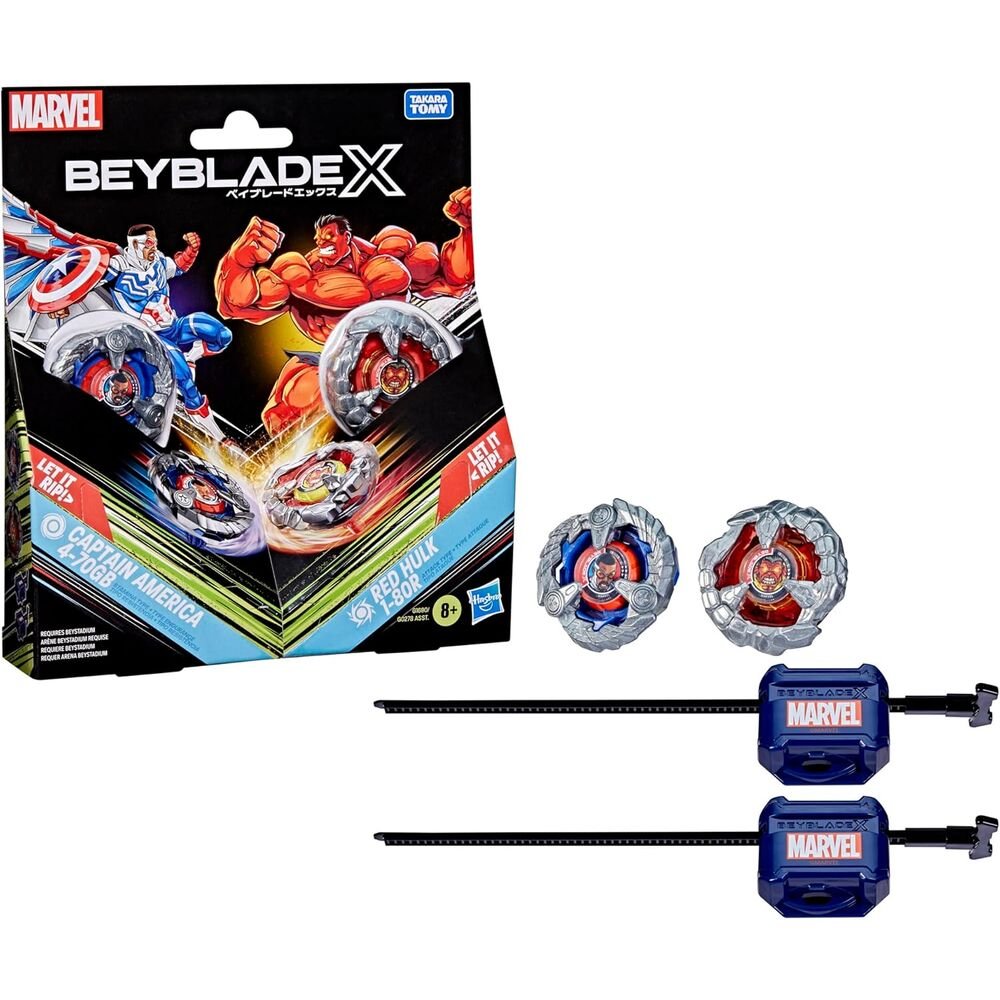 Beyblade X and Marvel Collab Captain America 4-70GB vs. Red Hulk 1-80R