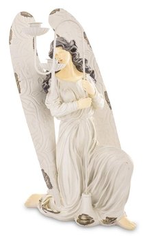 Beżowa Figurka Klęczący Anioł  Z Lampą W Dloni - ART-POL