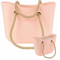Beżowa torebka Jelly Bag B-1206-1 z pianki EVA, organizer z zamkiem, uchwyty skórzane i bawełniane, pojemna torba damska miejska, shopperka 30x40x10cm, idealna na co dzień, do pracy i na studia Fairy Bag