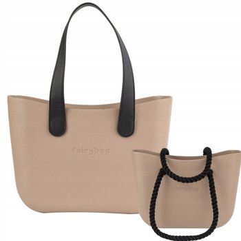 Beżowa torebka Jelly Bag B-1206-1 z pianki EVA, organizer z zamkiem, uchwyty skórzane i bawełniane, pojemna torba damska miejska, shopperka 30x40x10cm, idealna na co dzień, do pracy i na studia - Inna marka