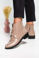 Beżowe botki damskie z owadem na niskim klocku guma w cholewce Casu D24WX2-BEG-37