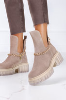 Beżowe botki na platformie z łańcuszkiem POLSKA SKÓRA Casu 30065-40