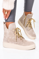 Beżowe botki sznurowane POLSKA SKÓRA Casu 9998/PEG-36