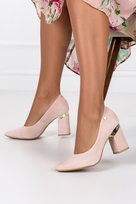 Beżowe czółenka skórzane na ozdobnym słupku PRODUKT POLSKI Casu 3117-36