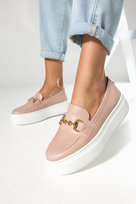 Beżowe mokasyny skórzane damskie na platformie złota sprzączka PRODUKT POLSKI Casu 2815-249-41