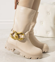 Beżowe ocieplane botki z łańcuchem Harrison-39