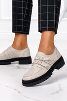 Beżowe półbuty skórzane na platformie z klamrami produkt polski casu m07-no-36