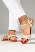 Beżowe sandały z kryształkami damskie mieniące się płaskie Casu K24X11-BE-38