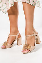 Beżowe sandały z kryształkami damskie na słupku t-bar skórzana wkładka Casu ER24X4-N-37