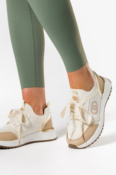 Beżowe sneakersy damskie buty sportowe na platformie sznurowane Casu 0080-3-38 - Casu