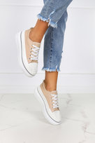 Beżowe trampki creepersy na platformie buty sportowe sznurowane Casu BL228P-39