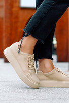 Beżowe trampki skórzane damskie creepersy sznurowane PRODUKT POLSKI Casu 469N-39