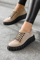 Beżowe trampki skórzane damskie creepersy sznurowane PRODUKT POLSKI Casu 469ZC-36