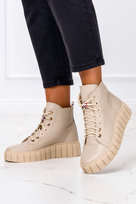 Beżowe trampki wysokie creepersy sznurowane POLSKA SKÓRA Casu 470-37