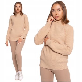 Beżowy SWETER DAMSKI Luźny Miękka Dzianina Modny Kobiecy Pół Golf MORAJ 3XL - Moraj